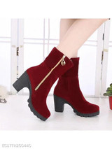 Plain Chunky High Heeled Velvet Round Toe Casual Date Short High Heels Boots