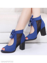 Plain Chunky High Heeled Velvet Ankle Strap Peep Toe Date Outdoor Peep-Toe Heels