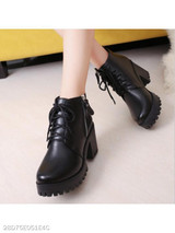 Plain Chunky High Heeled Round Toe Casual Date High Heels Boots