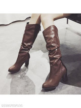 Plain Chunky High Heeled Round Toe Casual Date High Heels Boots