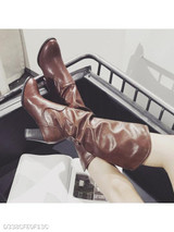 Plain Chunky High Heeled Round Toe Casual Date High Heels Boots