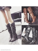 Plain Chunky High Heeled Round Toe Casual Date High Heels Boots
