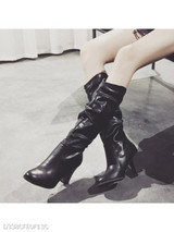 Plain Chunky High Heeled Round Toe Casual Date High Heels Boots