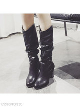 Plain Chunky High Heeled Round Toe Casual Date High Heels Boots