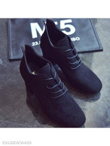 Plain Chunky High Heeled Velvet Criss Cross Round Toe Casual Date High Heels Boots