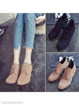 Plain Chunky High Heeled Velvet Criss Cross Round Toe Casual Date High Heels Boots