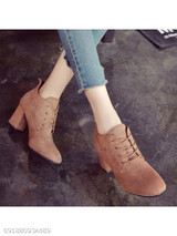 Plain Chunky High Heeled Velvet Criss Cross Round Toe Casual Date High Heels Boots
