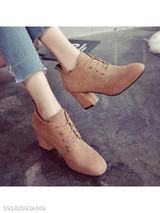 Plain Chunky High Heeled Velvet Criss Cross Round Toe Casual Date High Heels Boots