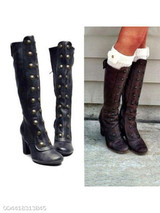 Plain Chunky High Heeled Round Toe Date Outdoor Knee High High Heels Boots