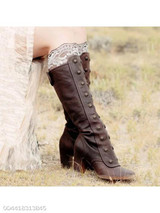 Plain Chunky High Heeled Round Toe Date Outdoor Knee High High Heels Boots