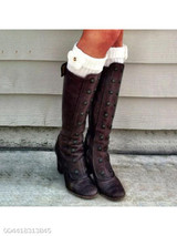Plain Chunky High Heeled Round Toe Date Outdoor Knee High High Heels Boots