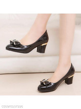 Plain Chunky High Heeled Round Toe Date Office Pumps