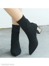 Plain Chunky High Heeled Point Toe Date Outdoor High Heels Boots