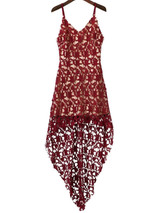 Red V-neck Dipped Hem Spaghetti Straps Cami Lace Dress