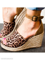 Animal Printed Plain High Heeled Velvet Ankle Strap Peep Toe Casual Date Wedge Sandals