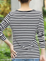 V Neck Single Breasted Stripes Long Sleeve T-Shirts