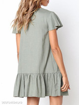 V Neck Single Breasted Plain Shift Dress