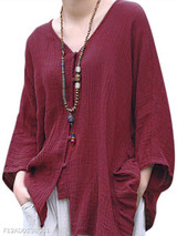 V Neck Single Breasted Plain Blouses