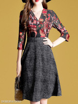 V Neck Print Skater Dress