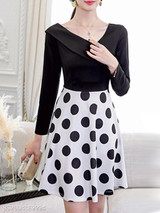 V Neck Polka Dot Skater Dress