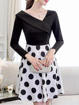V Neck Polka Dot Skater Dress