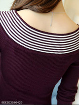 V Neck Stripes Knit Pullover