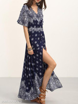 V Neck Slit Print Maxi Dress V Neck Slit Print Maxi Dress