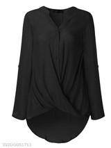 V Neck Single Breasted Patchwork Plain Blouses V Neck Single Breasted Patchwork Plain Blouses