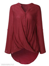 V Neck Single Breasted Patchwork Plain Blouses V Neck Single Breasted Patchwork Plain Blouses