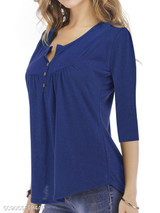 V Neck Mermaid Single Breasted Plain Long Sleeve T-Shirts