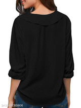 V Neck Loose Fitting Patchwork Plain Blouses