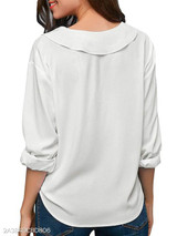 V Neck Loose Fitting Patchwork Plain Blouses