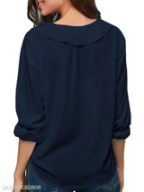V Neck Loose Fitting Patchwork Plain Blouses