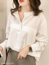 V Neck Loose Fitting Plain Blouses