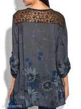 V Neck Loose Fitting Patchwork Print Blouses
