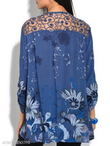 V Neck Loose Fitting Patchwork Print Blouses