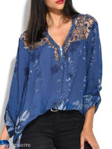 V Neck Loose Fitting Patchwork Print Blouses