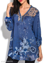 V Neck Loose Fitting Patchwork Print Blouses