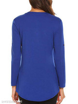 V Neck Loose Fitting Zipper Plain Blouses