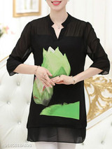 V Neck Loose Fitting Print Blouses