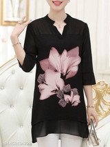 V Neck Loose Fitting Print Blouses