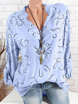 V Neck Loose Fitting Print Blouses