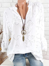V Neck Loose Fitting Print Blouses