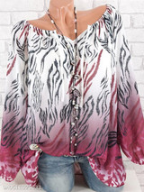 V Neck Loose Fitting Print Blouses