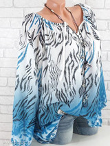 V Neck Loose Fitting Print Blouses
