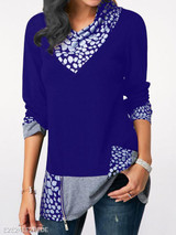 V Neck Patchwork Color Block Long Sleeve T-Shirts