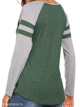 V Neck Loose Fitting Patchwork Color Block Long Sleeve T-Shirts