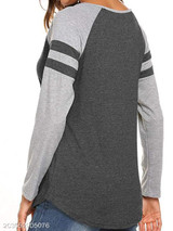 V Neck Loose Fitting Patchwork Color Block Long Sleeve T-Shirts