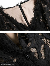 V Neck Flounce Lace Plain Bodycon Dress V Neck Flounce Lace Plain Bodycon Dress
