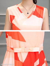 V Neck Bow Printed Skater Dress